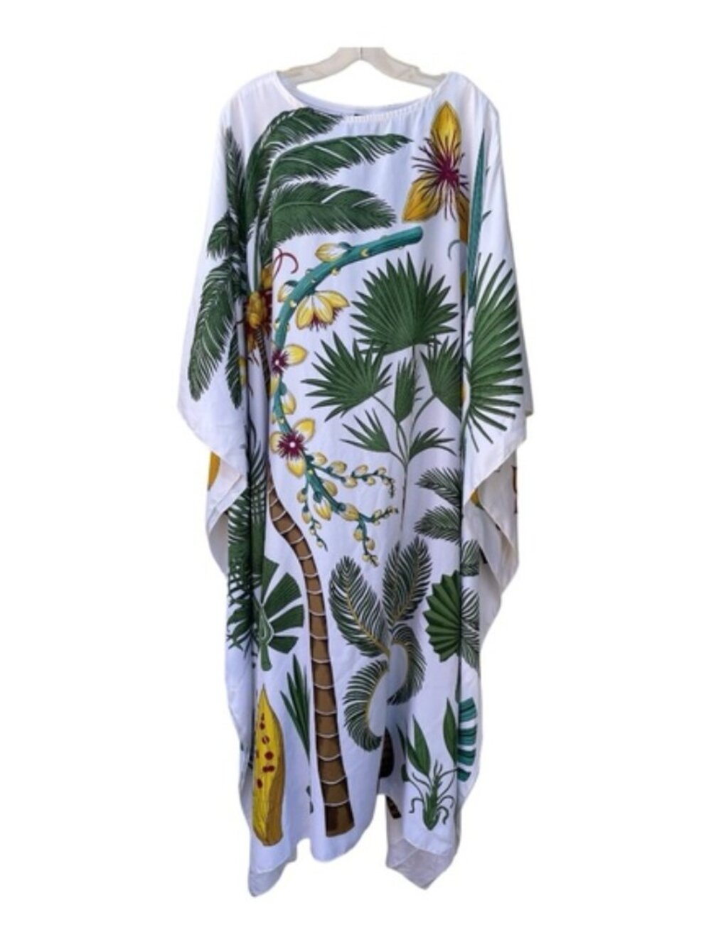 California Caftans Botanical Print Silk Kaftan Dress – One Size
